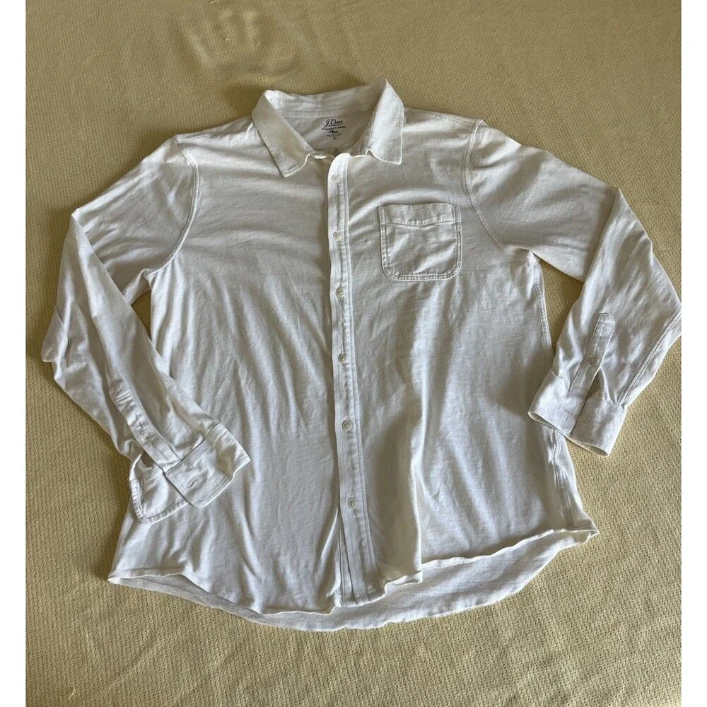 J. Crew Men's Shirt Sz XL Garment-dyed Harbor Knit Ivory Slub Cotton Collared